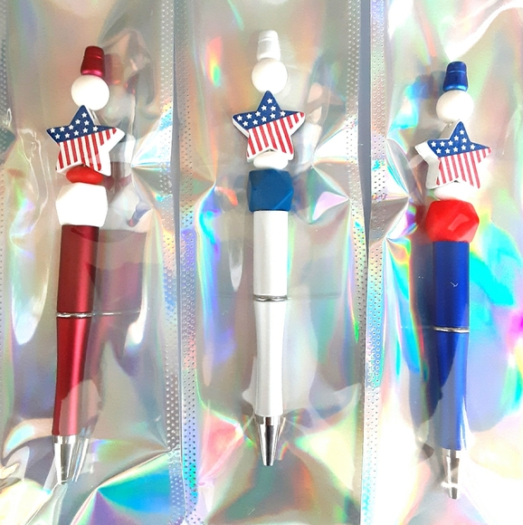 Patriotic Beadable Pen Set Of Three ~ Red, White & Blue - Picture 2 of 2
